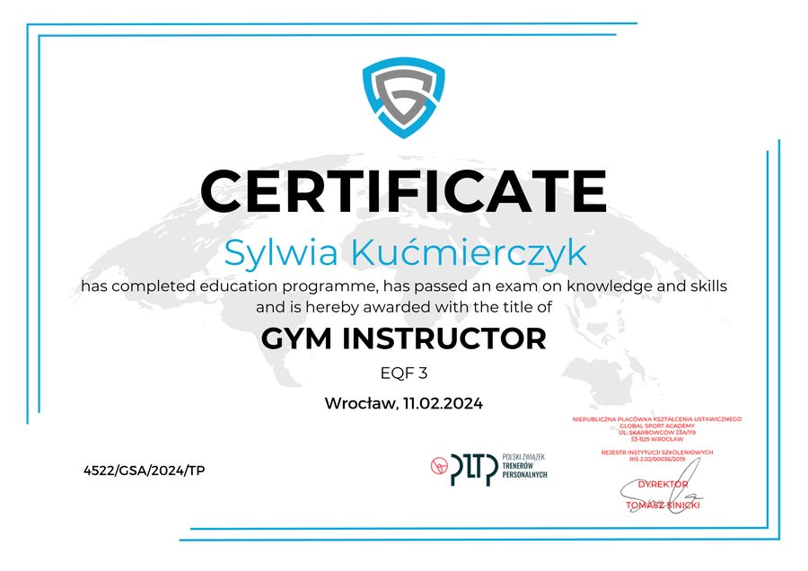 Certyfikat Gym Instructor